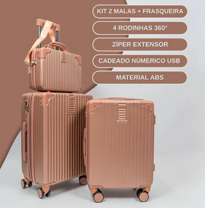 2 Malas de Viagem + Frasqueira | Cadeado Numérico | Padrão Anac | Rodinhas 360°