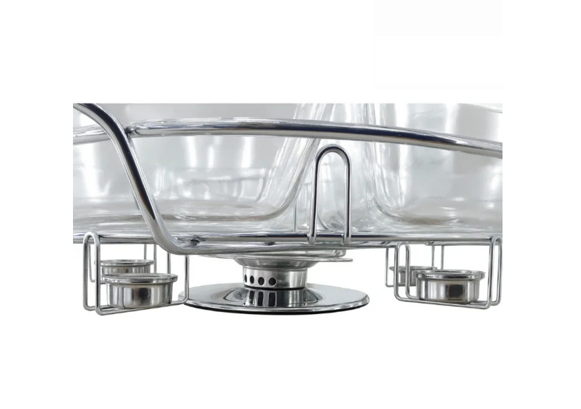 RECHAUD GIRATÓRIO COM 6 COMPARTIMENTOS - AÇO INOX E VIDRO 52CM