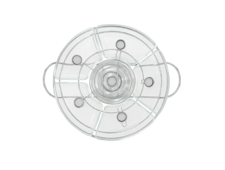 RECHAUD GIRATÓRIO COM 6 COMPARTIMENTOS - AÇO INOX E VIDRO 52CM